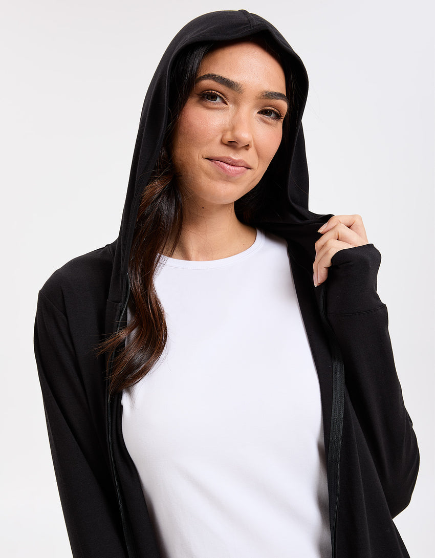 Luxe Hooded Long Zip Jacket UPF50 UV protection Clothing | Solbari Australia