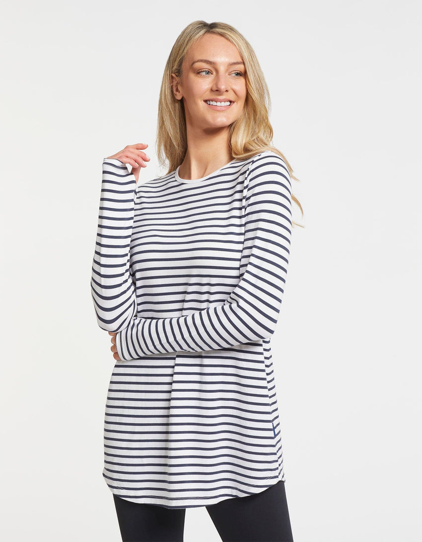 Striped Loose Fit Long Sleeve Tunic Women's UV Protection Clothing