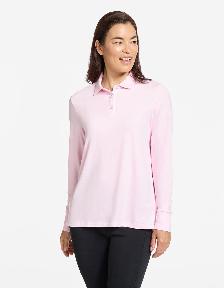 Women's Loose Fit Long Sleeve Polo Shirt UPF 50+ Cotton Bamboo
