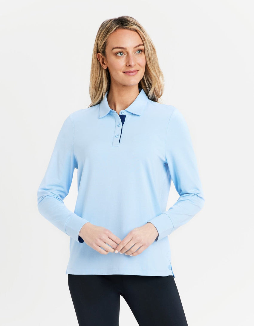 Women's Loose Fit Long Sleeve Polo Shirt UPF 50+ Cotton Bamboo